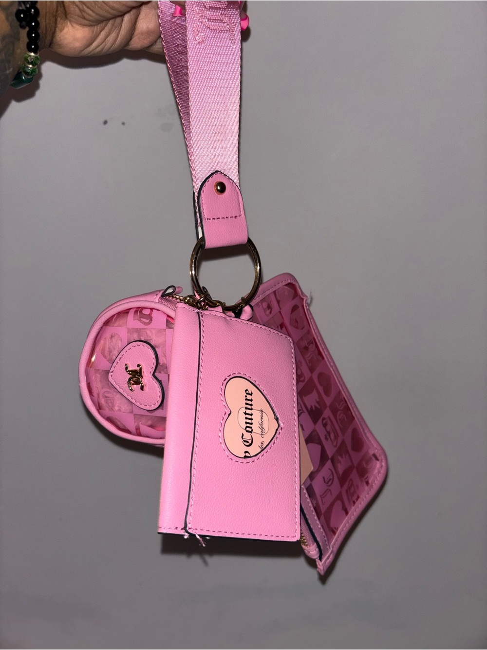 Juicy Couture Pink Heart Keychain Crossbody Cardholder Trio